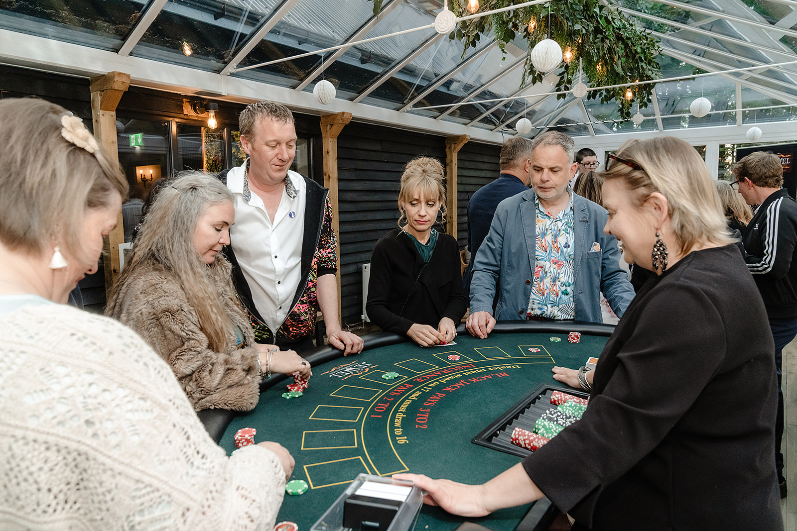 Barn event hall with lighting