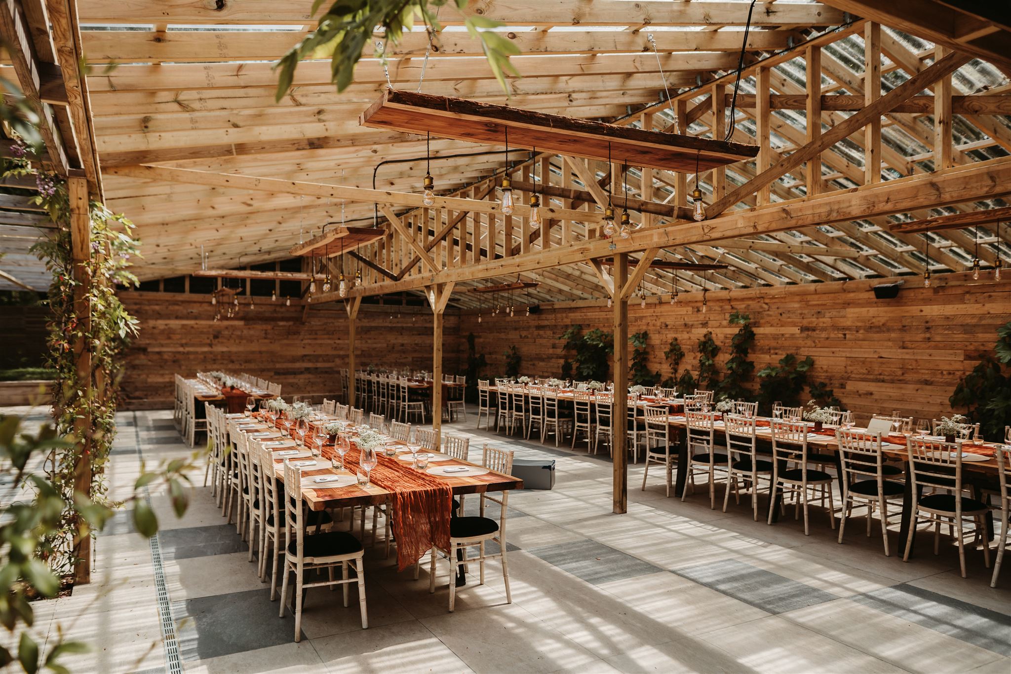 Terrace with candle-lit tables