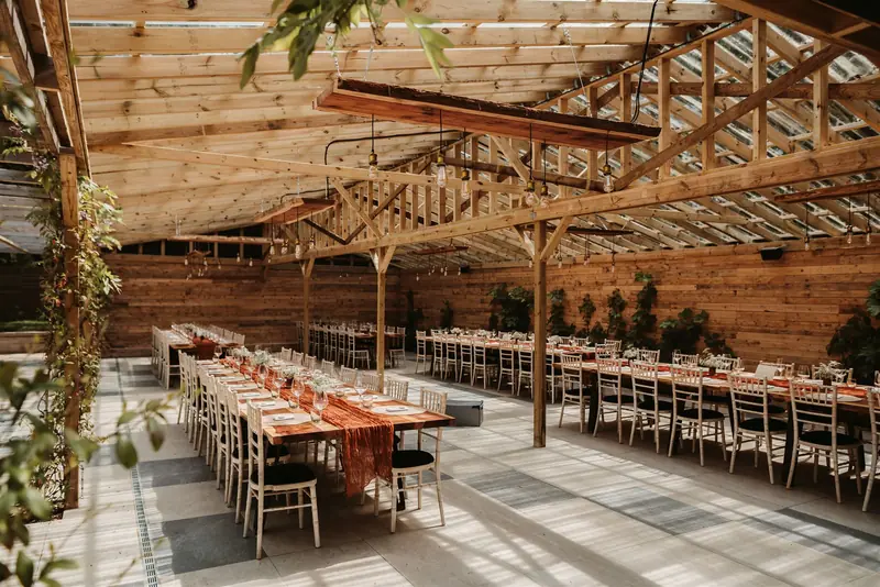 Terrace with candle-lit tables